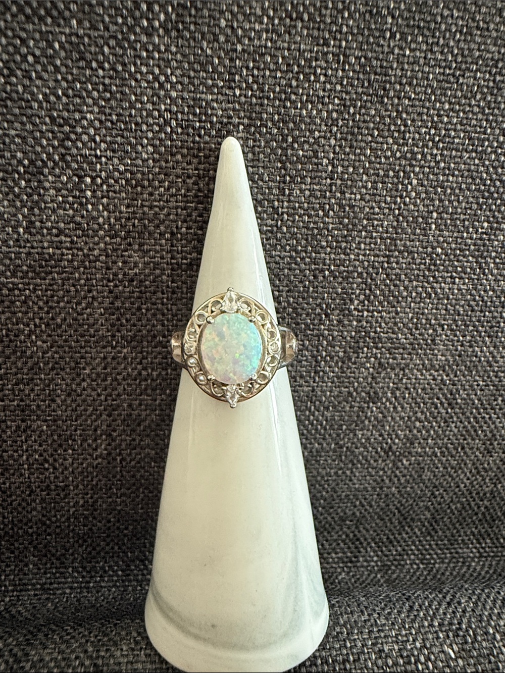 Ryze Party .925 Sterling Silver Opal Statement Ring - size 5